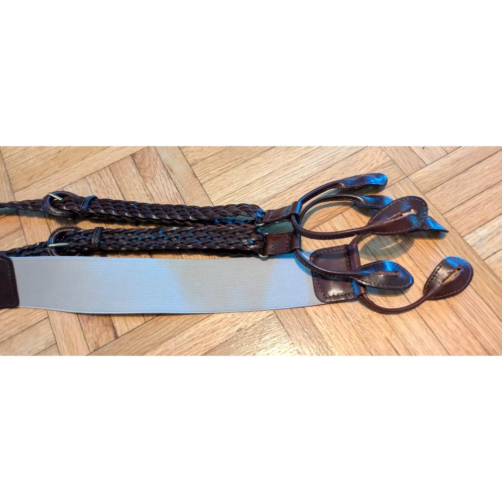 Torino Leather Suspenders 36-48 Dark Brown Braided Buckle Strap Button-On